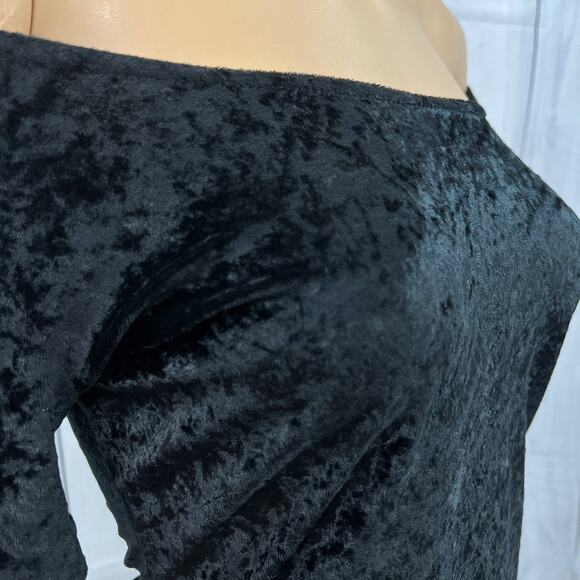 American VINTAGE US 6 Roberta 90's Black Crushed Velvet Bodycon Mini Dress - Picture 5 of 8